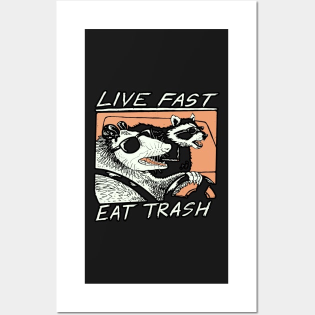 Graphic Raccoons Live Fast Eat Trash Wall Art by masterpiecesai